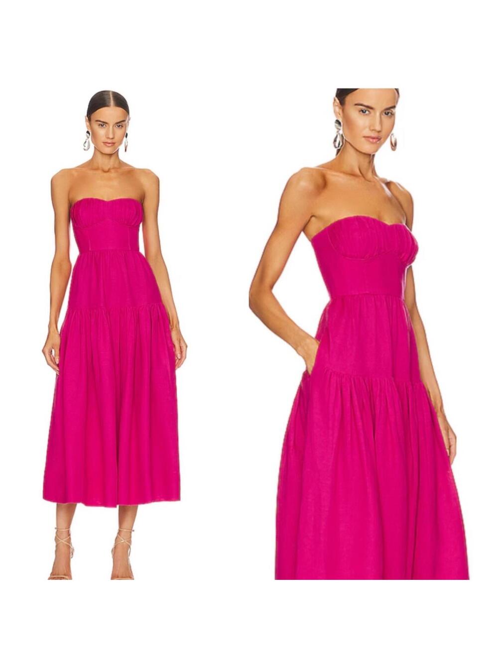Shona Joy Joanine Strapless Ruched Midi Dress in Azalea Pink